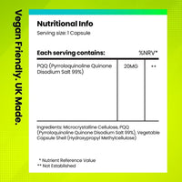 PQQ 20mg | High Strength 99% Pure Pyrroloquinoline Quinone | 4-Month Supply | 120 Vegan Capsules | UK-Made Supplement | Energy, Brain, Cell Health, Mitochondria & Anti-Ageing Support | Fitimins
