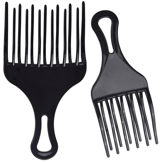 2 Pcs Afro Comb for Curly Hair Afro Pick Hair Pick Comb Pick Hair Comb Plastic Wide Teeth Comb Double Fist Pick Large and Small Afro Pick Comb for Hair Styling Detangle Wig Braid