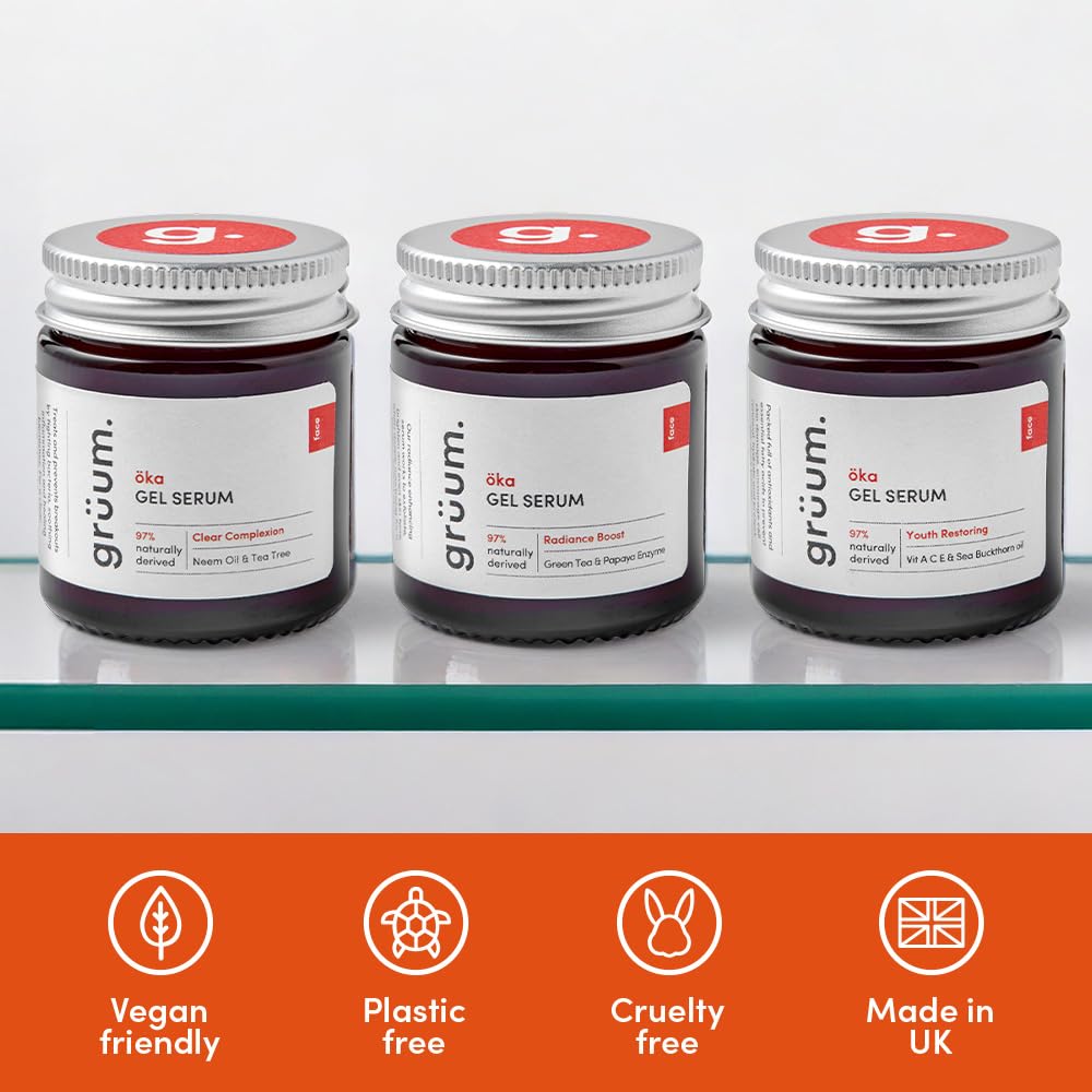 grüum Youth Restoring Skin Gel Serum 30ml - Vitamin C Serum for Anti aging Glow Serum - Face Serum for women with Hyaluronic Acid, Sea buckthorn oil & Retinol