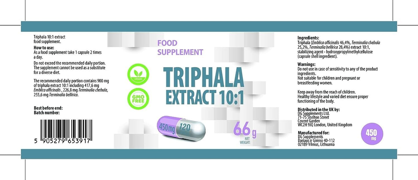 Hepatica Triphala Extract 4,500mg Equivalent | 450mg 10:1 Extract | Amalaki, Haritaki & Bibhitaki | 120 Vegan Capsules | 3rd Party Lab Tested