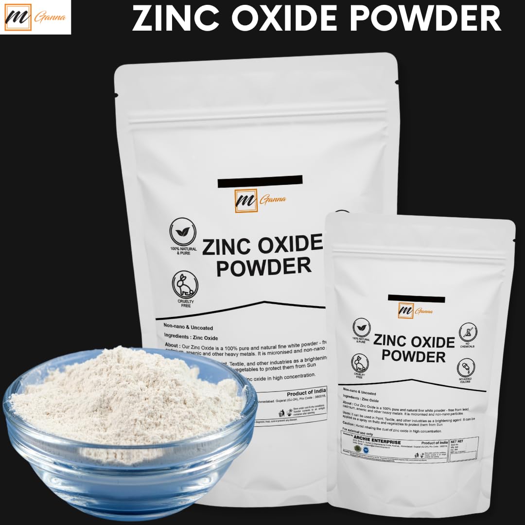 mGanna 100% Natural Zinc Oxide Powder (Non-Nano and Uncoated) for Skin Hair and Health Care 1 LBS / 454 GMS