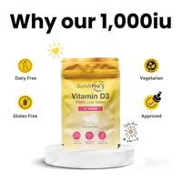 SunVit-D3 Vitamin D 1000IU - Cholecalciferol Vitamin D Tablets 1000IU Support the Maintenance of Bone, Teeth, Muscle & Immune System | UK Made, GMP Approved, Dairy & Gluten free D3 Vitamins 90 Tablets