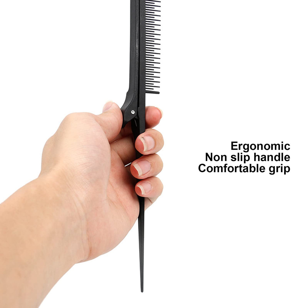 Brrnoo Hair Brush and Comb,Rat Tail Comb Salon Hairdressing Comb Hair Thinning Comb Hair Cutter Comb Rat Tail Teasing Clip Comb Professional Black Hair Salon Plastic Highlighting Comb