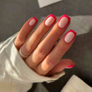 Ceboic Press on Nail Short Square, 24Pcs Nude Red French Tips False Nails, Acrylic Full Cover Nails with Design, Artificial Stick on Nails for Women and Girls Nail Art Manicure Decoration
