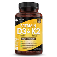 NEW LEAF PRODUCTS Vitamin D3 K2 - Vitamin D3 4000iu & Vitamin K2 100ug (MK7) 4 Months Supply, Supports Immunity, Calcium Absorption and Bone Health, Non-GMO, UK Made by New Leaf 120 Micro Small Vegetarian Tablets,