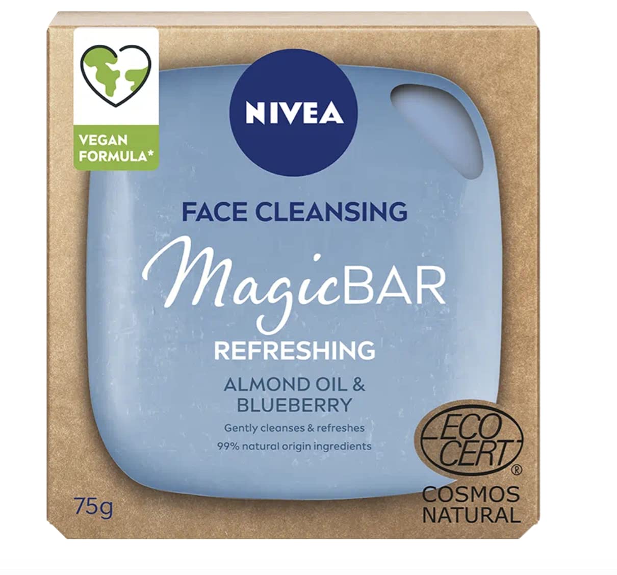 NIVEA MagicBAR Refreshing Almond Oil Face Cleansing Bar (75g), Vegan Face Cleanser, Plastic-Free Facial Cleansing Bar, Facial Cleanser with Recyclable Packaging