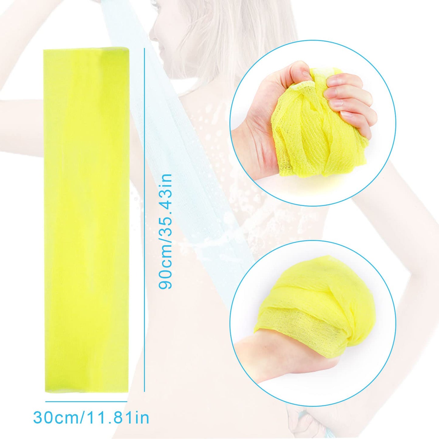VIKSAUN 4 PCS Multicolour Nylon Japanese Exfoliating Cloth Nylon Scrub Bath Towel, Long 90cm, Body Shower Cleaning Sponges Wash Cloth Towel Body (4 pcs)