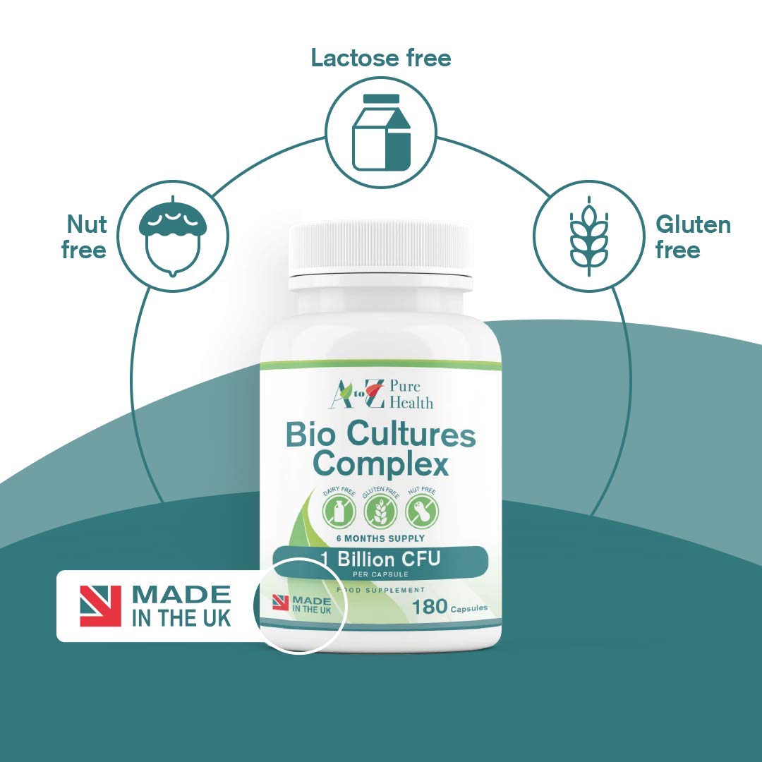 Premium Bio Cultures Complex 180 Capsules (6 Month’s Supply) | High Strength Probiotic | Vegan Multi Strain Probiotic | Lactobacillus Acidophilus & Bifidobacterium | Supports Digestive Health