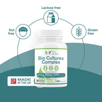 Premium Bio Cultures Complex 180 Capsules (6 Month’s Supply) | High Strength Probiotic | Vegan Multi Strain Probiotic | Lactobacillus Acidophilus & Bifidobacterium | Supports Digestive Health
