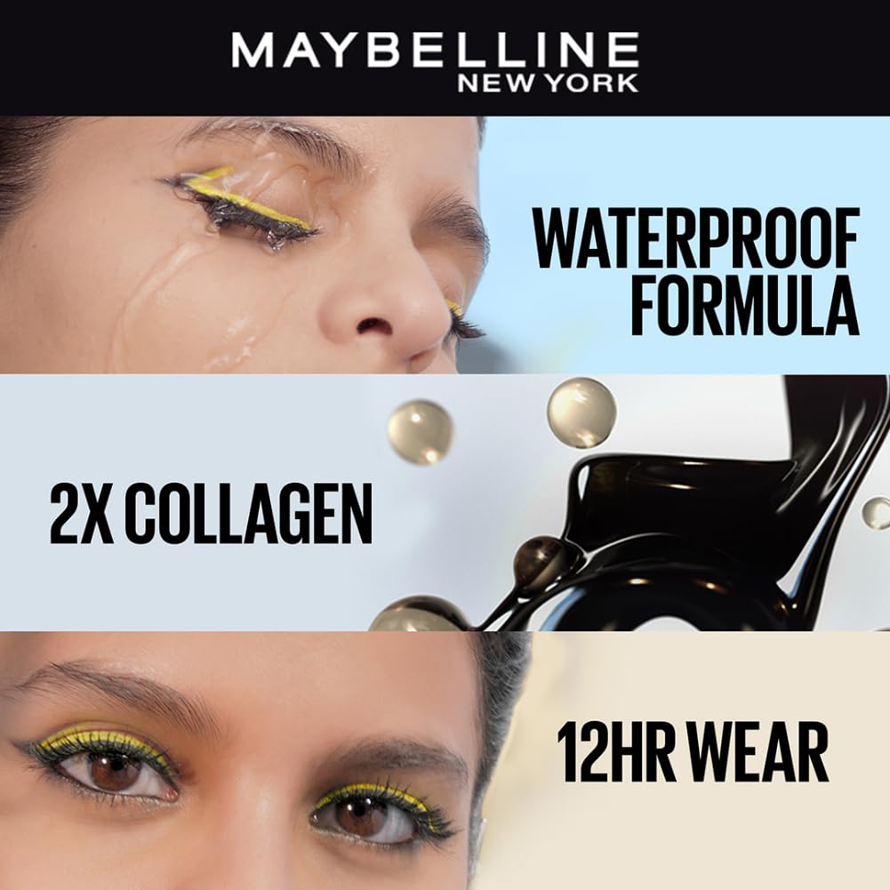 Maybelline Mascara, Colossal Mascara Lengthening and Volumising Waterproof Mascara, Up to 9x Volume in One Coat, Infused with 2x More Collagen, Clump-Free, Bold Black Finish, 01 Black