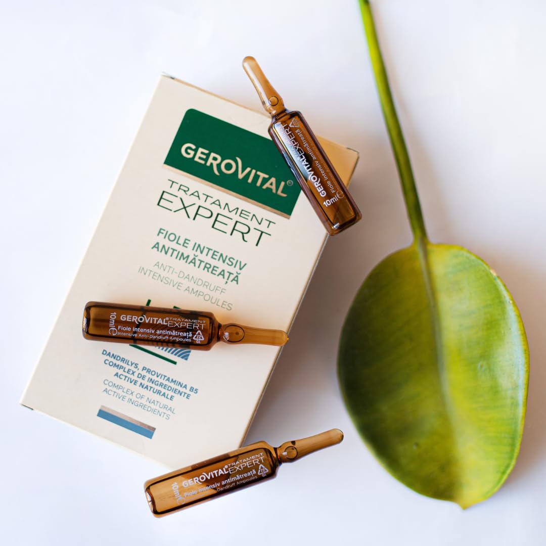 GEROVITAL Gerovital Tratament Expert Intensive Anti-Dandruff Vials – Treatment for Dry & Oily Dandruff with Dandrilys & Provitamin B5, Soothes & Moisturises for Healthy Scalp, 10 Ampoules x 10ml