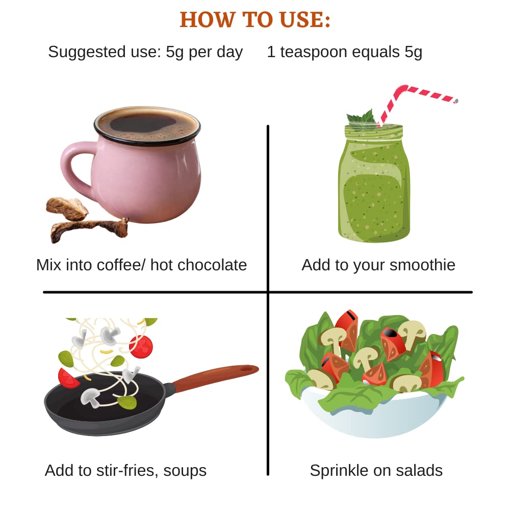 Seven Mushroom Powder | Medicinal Mushrooms Blend with Chaga, Reishi, Lion's Mane, Cordyceps | 100% Pure Organic Shroom Powder| Vegatox | 100g