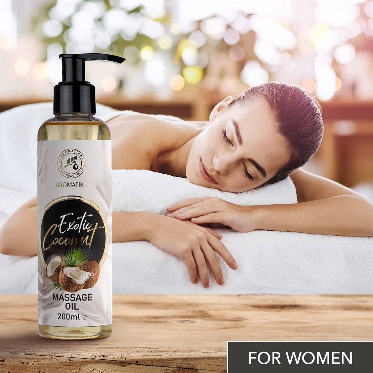 AROMATIKA trust the power of nature Coconut Massage Oil - 200ml, Jojoba, Almond, Grapeseed, Peach Kernel Oils - Aromatherapy, Relax, Good Sleep, Calming
