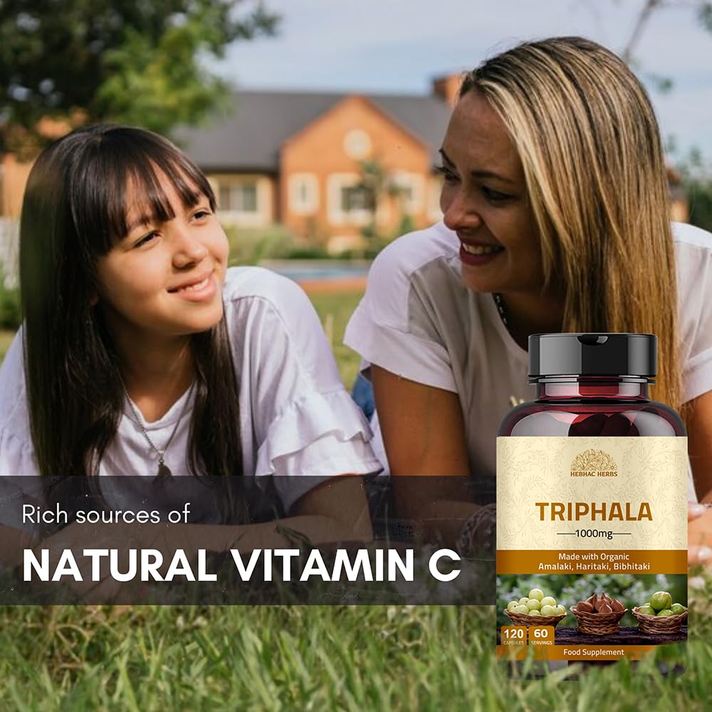 Hebhac Herbs Triphala Capsules - Rich in Vitamin C & Antioxidants | with Goodness of Amla, Haritaki & Bibhitaki - 90 Capsules