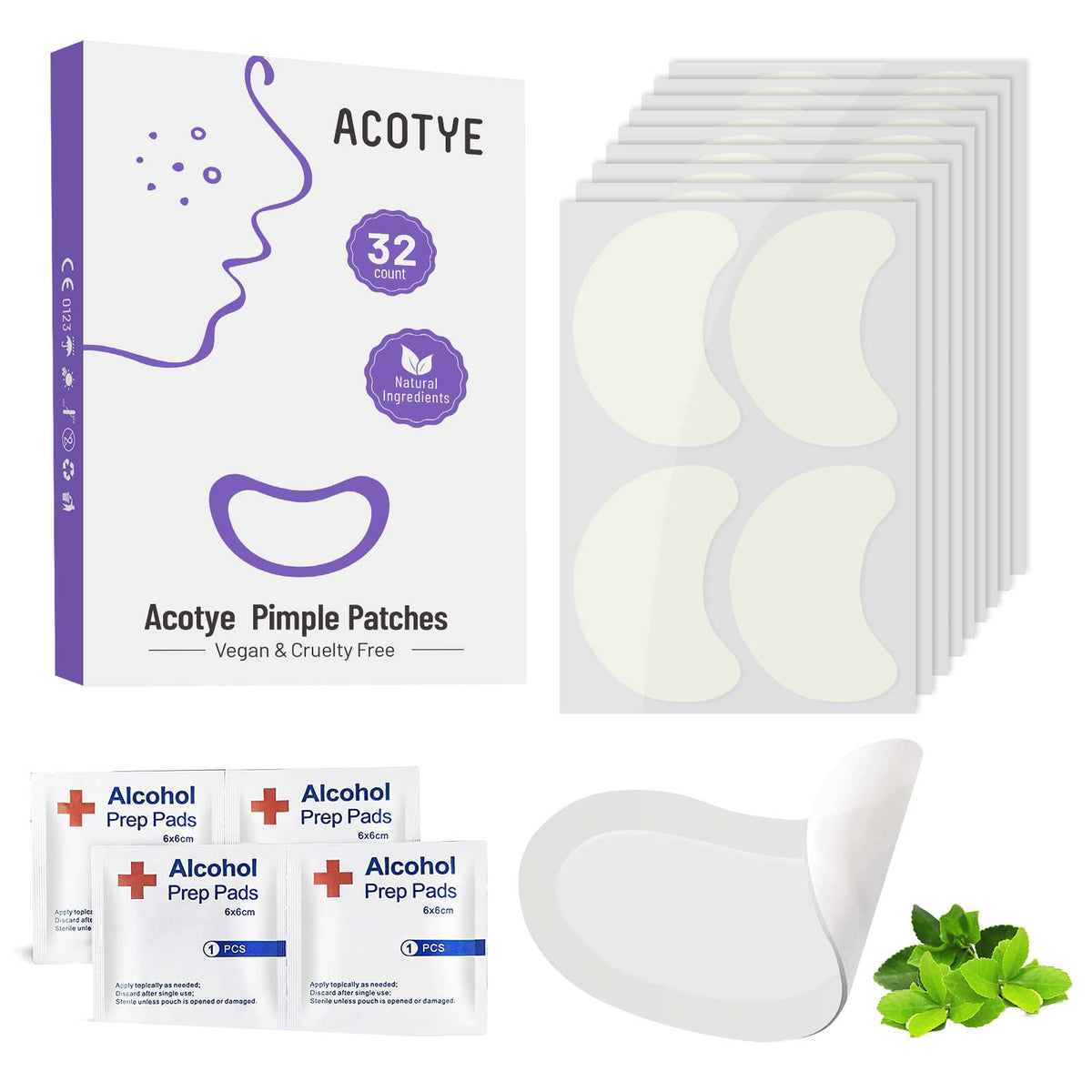 Acotye ACOTYE Spot Patches 32pcs Large Pimple Patches with Tea Tree Oil, Salicylic Acid and Niacinamide, for Large Hydrocolloid Acne pimples on Chin, Cheeks, back (purple, M)