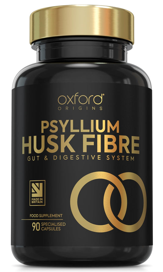 Oxford Origins Psyllium Husk Fibre Supplement 4000mg with Inulin & Probiotics | Easy Two per Day Formulation for Gut Health | Constipation Relief for Adults, 45 Day Supply | Psyllium Husks Capsules Made in The UK