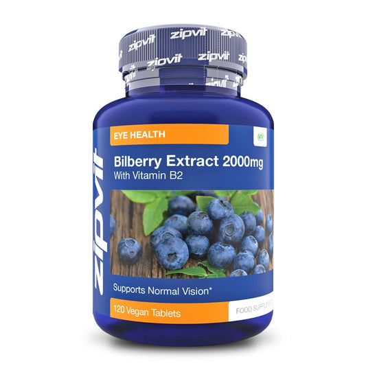 Bilberry Extract 2000mg with Added Vitamin B2, 120 Vegan Tablets. Supports Normal Vision. Vegetarian Society Approved. UK Supplier