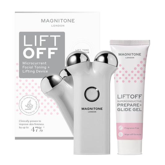 Magnitone MAGNITONE Lift Off Microcurrent Facial Toning Device, Pink, USB Rechargeable, with Prepare + Glide Superconductive Gel 60ml At Home face Lift (Grey)