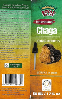 Royal Brand Chaga Extract Drops 50 ml / Chaga Mushroom / Better Than Chaga Mushroom Capsules / Liquid Extract Drops / 1.7 FL OZ
