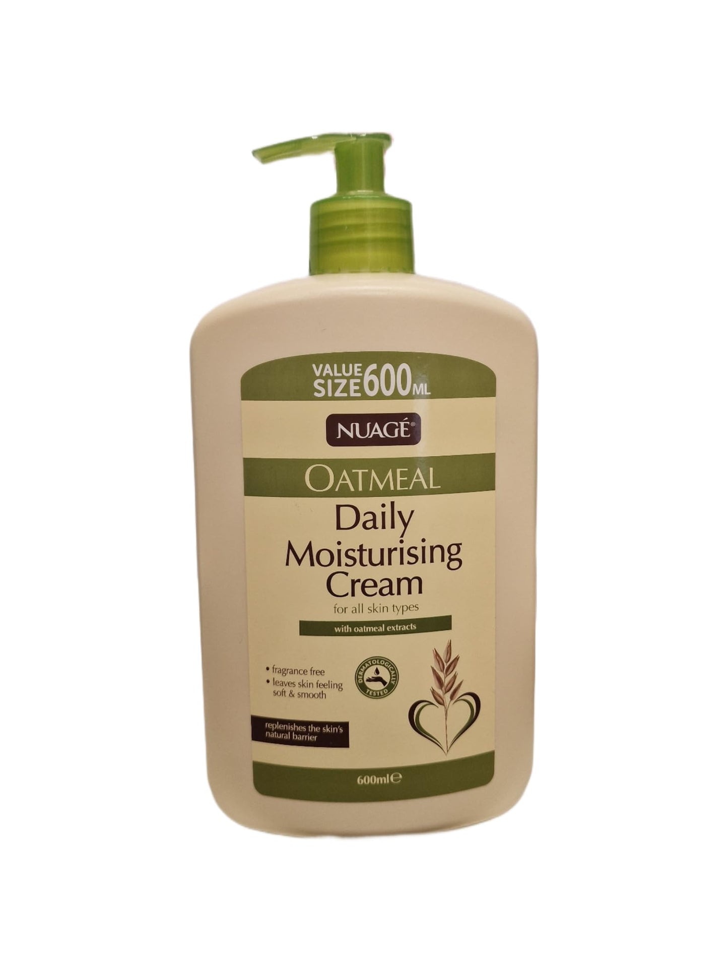 Nuage Oatmeal Daily Moisturizing Cream for All Skin Types with Soothing Oatmeal Extracts, Hydrating and Nourishing Formula, 600ml Pump Bottle
