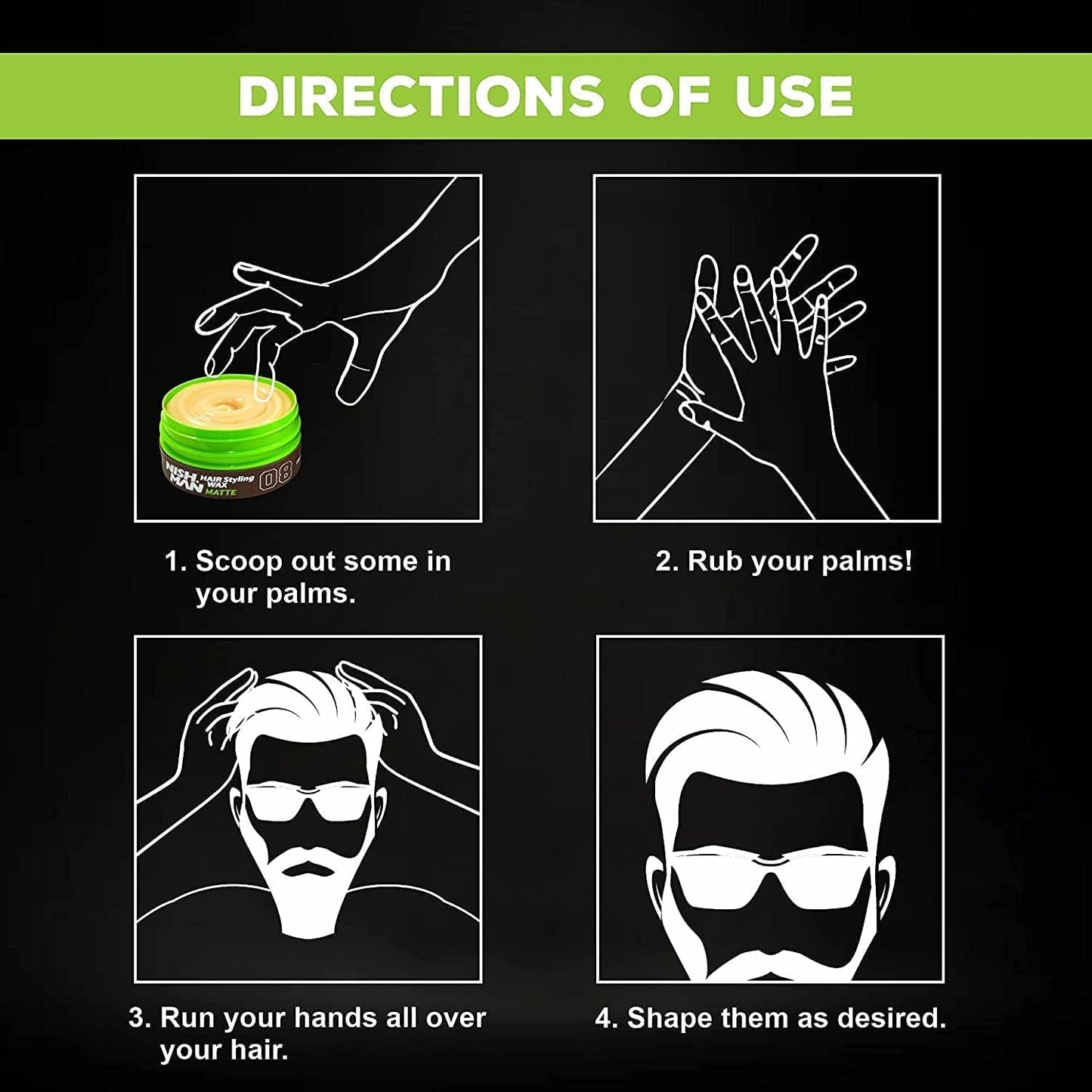 nishman NISHMAN Hair Styling Wax for Men 08 - Matte 150g - Vanilla Scent - Natural Matte Look - Strong Hold - Hair Clay Aqua Wax- Long-Lasting Control and Definition (Pack of 3)