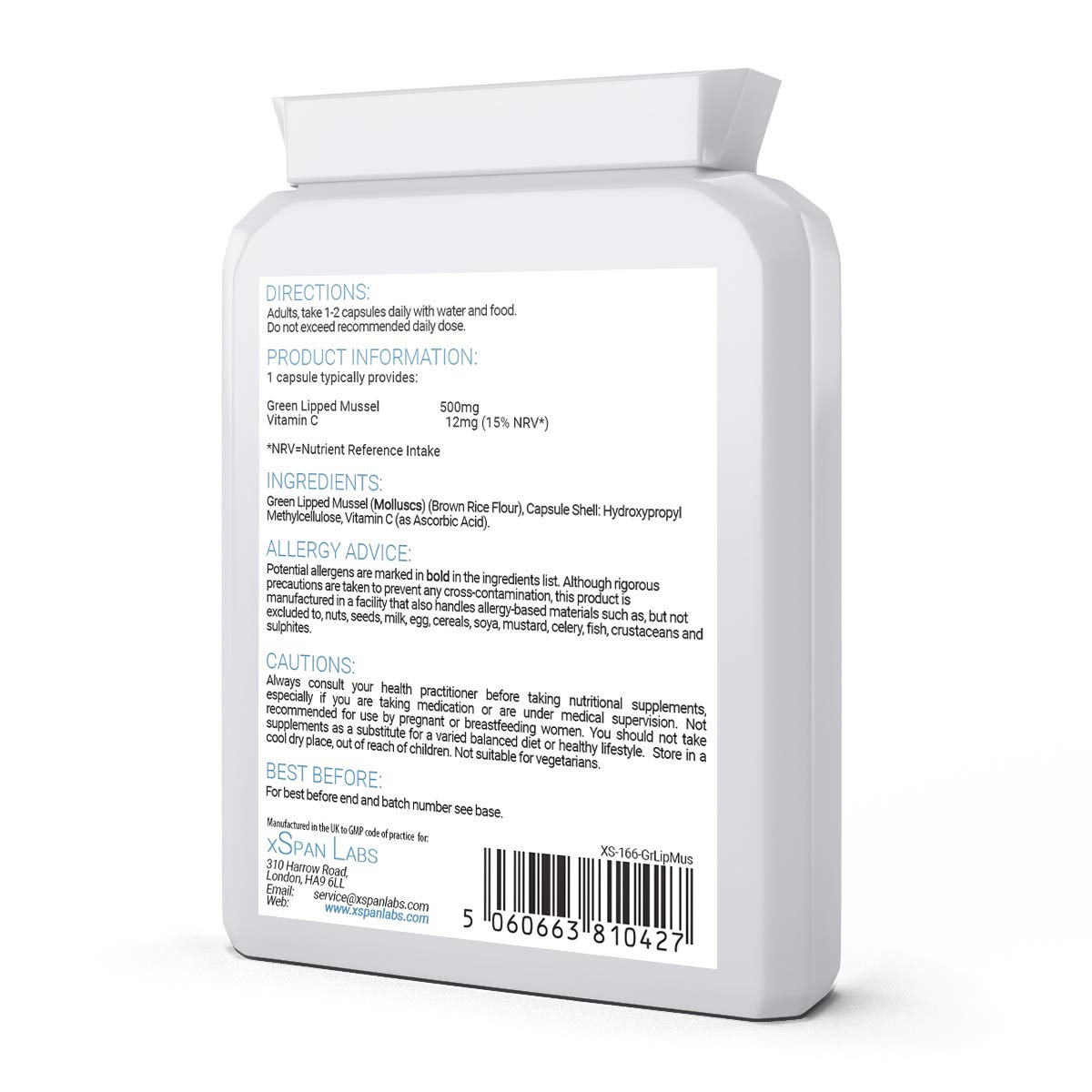 Xspan Labs Green Lipped Mussel 500mg 90 Capsules – sustainably sourced from Pure New Zealand Waters, extracted Using CO2 for Maximum lipid Retention