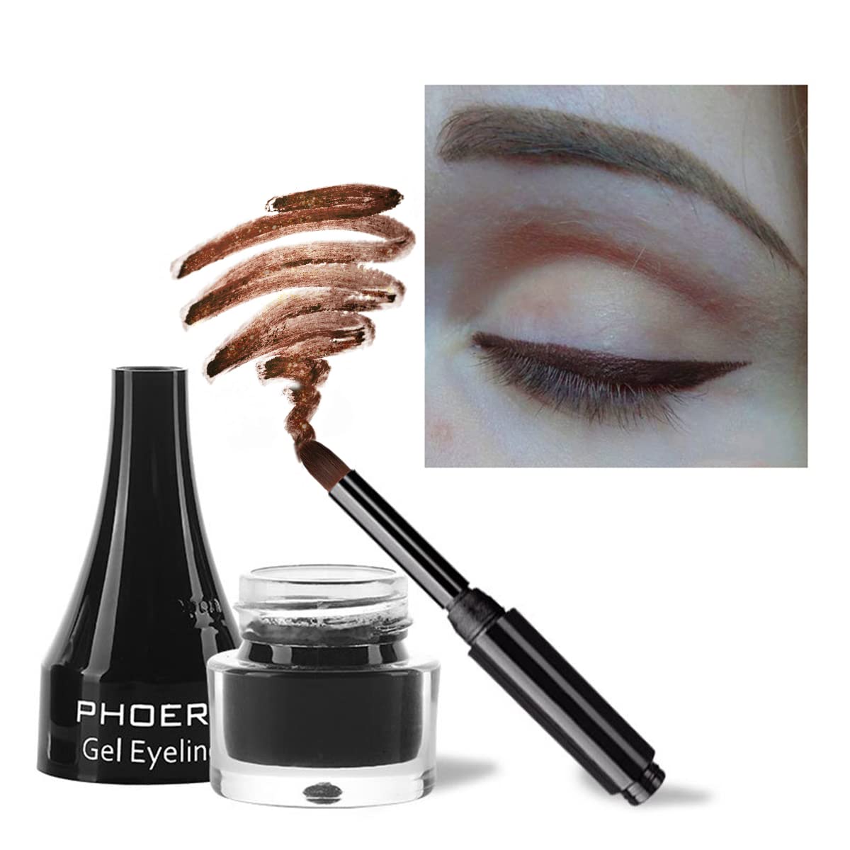 Phoera PHOERA GEL EYELINER LONG LASTING WATERPROOF SMUDGE PROOF 24H MAKEUP 10 SHADE UK (203 BROWN)