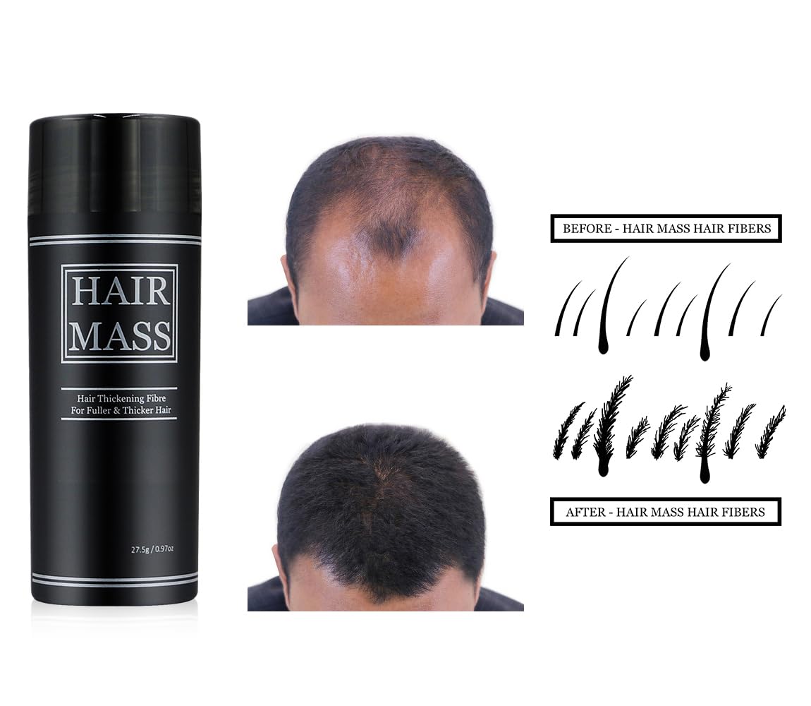 HAIR MASS | 27.5g Hair Thickening & Building Fibers for Thinning Hair | Natural Ingredients | Undetectable Fibres | Thin To Thicker Hair in Seconds | Unisex Hair Loss Concealer Fibre (Auburn)