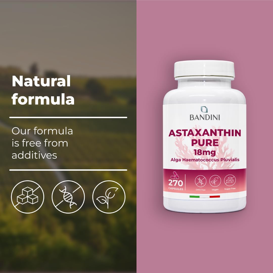 BANDINI Bandini® Pure Astaxanthin 18 mg | 270 High Strength Capsules | 9 months supply | Powerful antioxidant from Haematococcus Pluvialis algae | Astaxantine Supplement, Magnesium stearate & GMO-free | Vegan