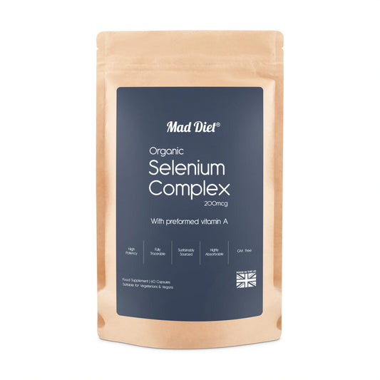 Mad Diet Organic Selenium Complex with Vitamin A – Brain & Metabolic Health – Yeast Free, Antioxidants for Immune Health, Non-GMO & Gluten-Free, Selenium 200 mcg for Men & Women (60 Capsules)