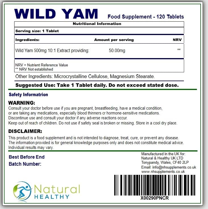 Generic Wild Yam Root Extract - 120 Tablets - Easy to Swallow - Letterbox Friendly - Dietary Supplement