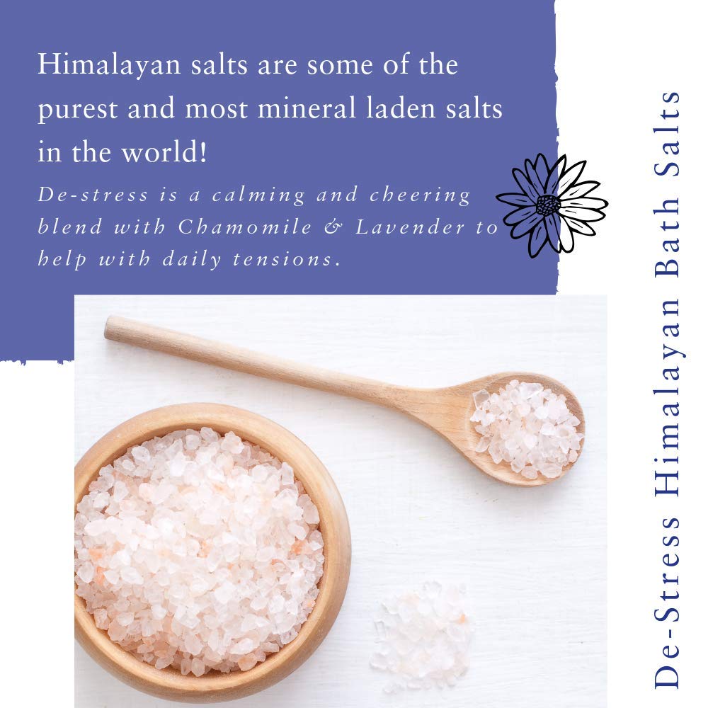 Absolute Aromas De-Stress Bath Salts 290g - Natural Pink Himalayan Salt Infused with 100% Pure Essential Oils Bergamot, Ylang Ylang, Frankincense and Jasmine Oil to Relax and Soak Tired Muscles
