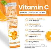 Premium Glutathione 500mg & Vitamin C 500mg Effervescent Tablets - Orange Flavour, Skin Brightening & Antioxidant Supplement, Vegan, Non-GMO - 20 Tablets by Ayaani