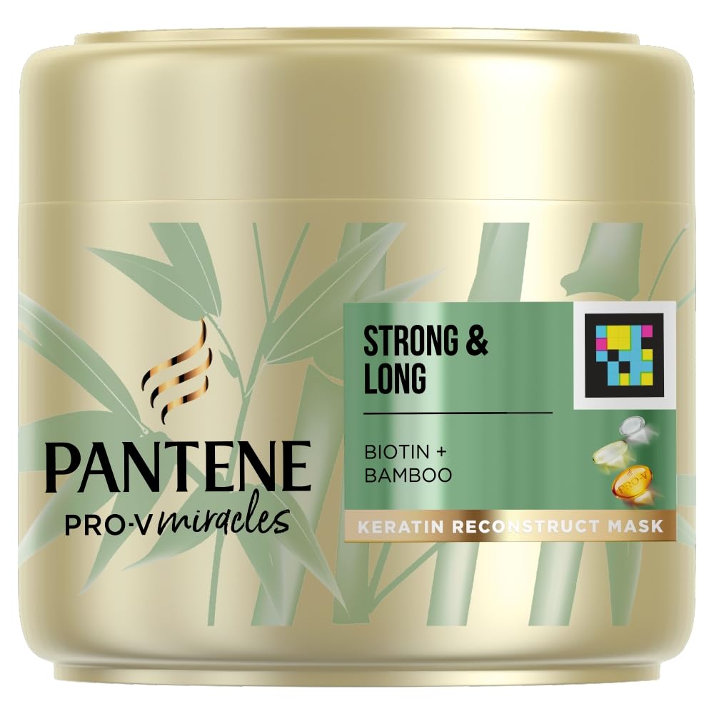 Pantene Hair Mask With Biotin, Keratin And Bamboo, Helps Support Hair Growth & Reduce Hair Loss, For Strong and Long Hair, Up To 100% Stronger Hair Against Styling Damage, 300ml