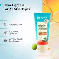 Pilgrim 5% Vitamin C Brightening Ultra Light Gel Sunscreen SPF 60 PA++++ 45ml | UVA/UVB Protection | No White Cast | Fights Tanning, Brightens Skin | Lightweight & Non-Greasy | For All Skin Type
