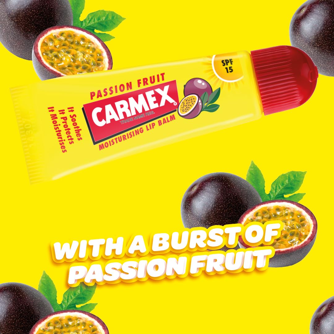 Carmex Passion Fruit Lip Balm Tube | SPF 15 For Sun Protection | Soothes And Repairs Dry, Cracked Lips | Intensely Hydrating Winter Lip Care Formula (10 g)