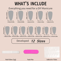 NLFOX Press on Nails Almond - False Nails French Tip - 24pcs Long Fake nails with Glue - Stick on Nails for Women - Full Cover Almond Nail Tips Long Lasting for DIY French Manicure Home