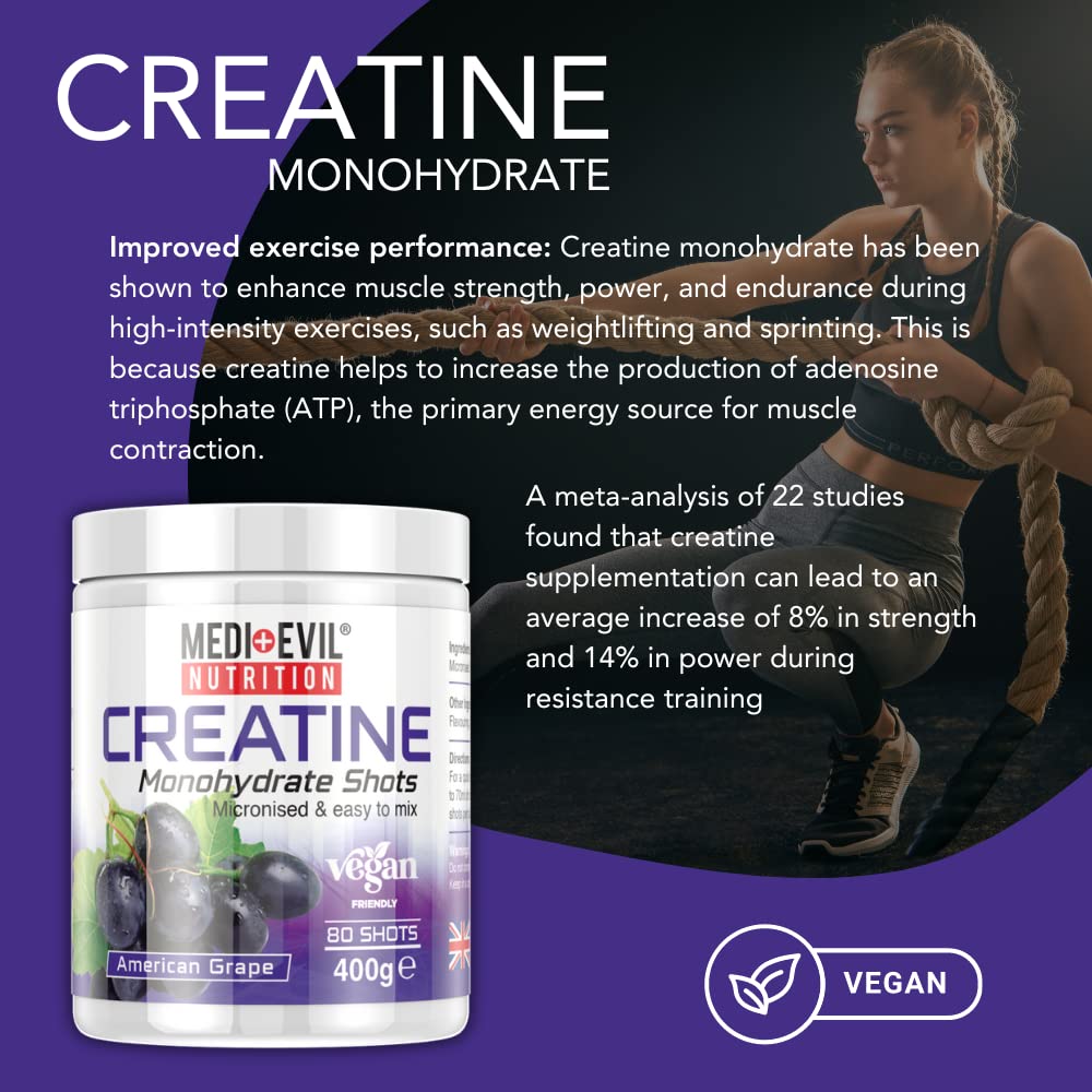 Medi-Evil Nutrition Creatine Monohydrate Shots Powder Form 400g (American Grape)