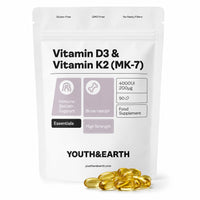 Youth & Earth Vitamin D3 4000UI + Vitamin K2 Mk7 200mcg (3 Months Supply) - Immune System Booster D3 and K2 Vitamin Supplements - Supports Immune Function & Maintains Healthy Bones - 90 Softgels