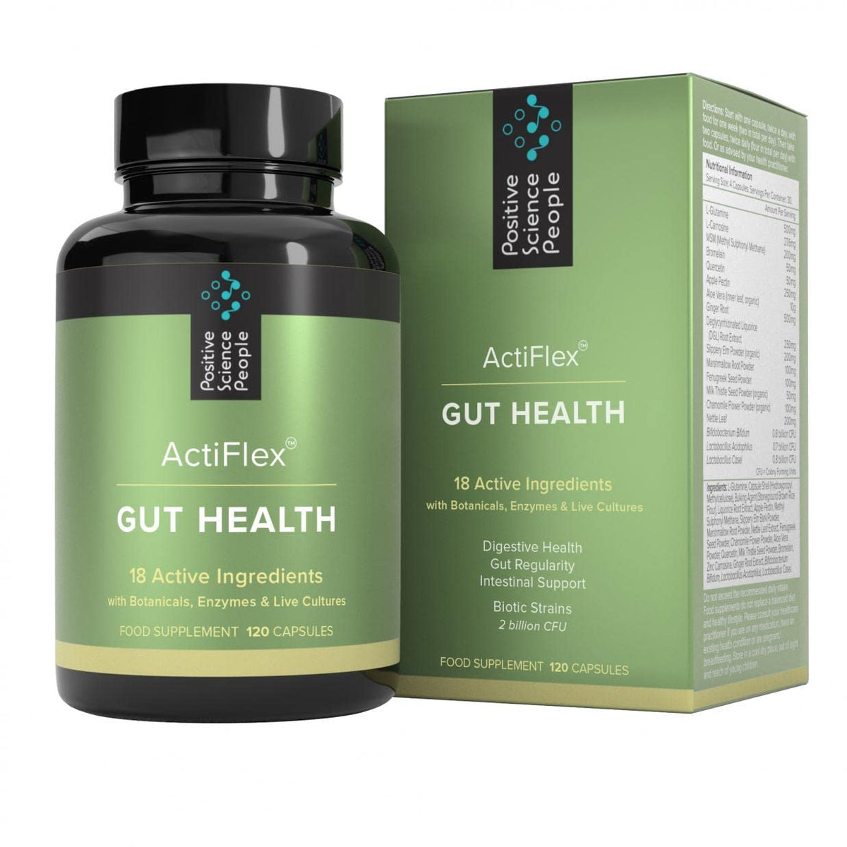 Positive Science People Gut Health - Digestive Enzymes, Probiotics, Prebiotics & Soothing Herbs