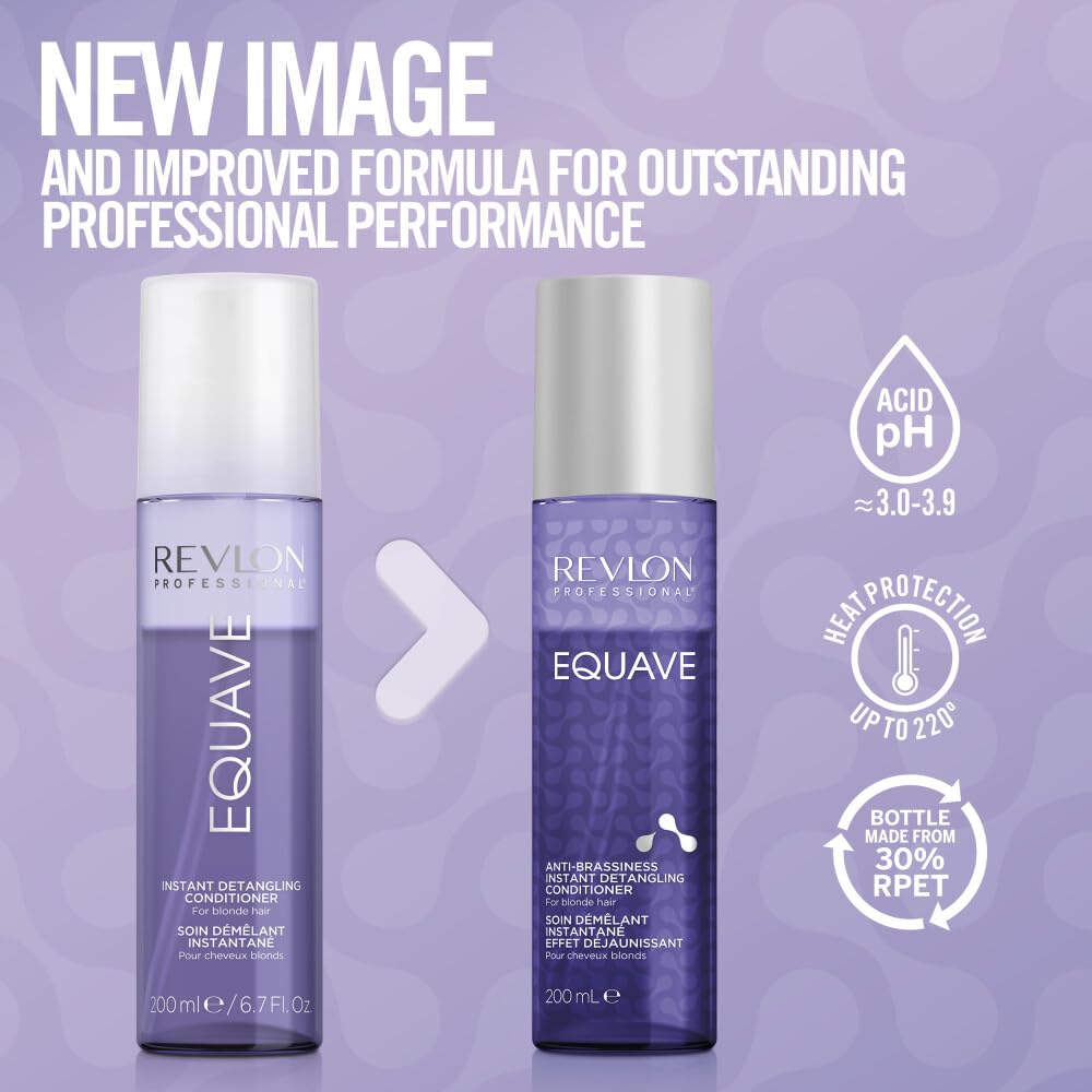 REVLON PROFESSIONAL EQUAVE ANTI-BRASSINESS BI-PHASE DETANGLING CONDITIONER, Conditioner For Blonde, Grey, and Bleached Hair, Leave-In Conditioner, Anti-Brassiness Leave-In Conditioner, 200ml