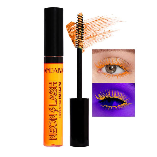 HISUNBEN UV Glow Orange Mascara, Rainbow Color Fluorescence, Neon Colorful Mascara Waterproof, Extensions Eyelashes Curling Lengthening Eye Lashes Halloween Festival Party Stage Use (Orange)