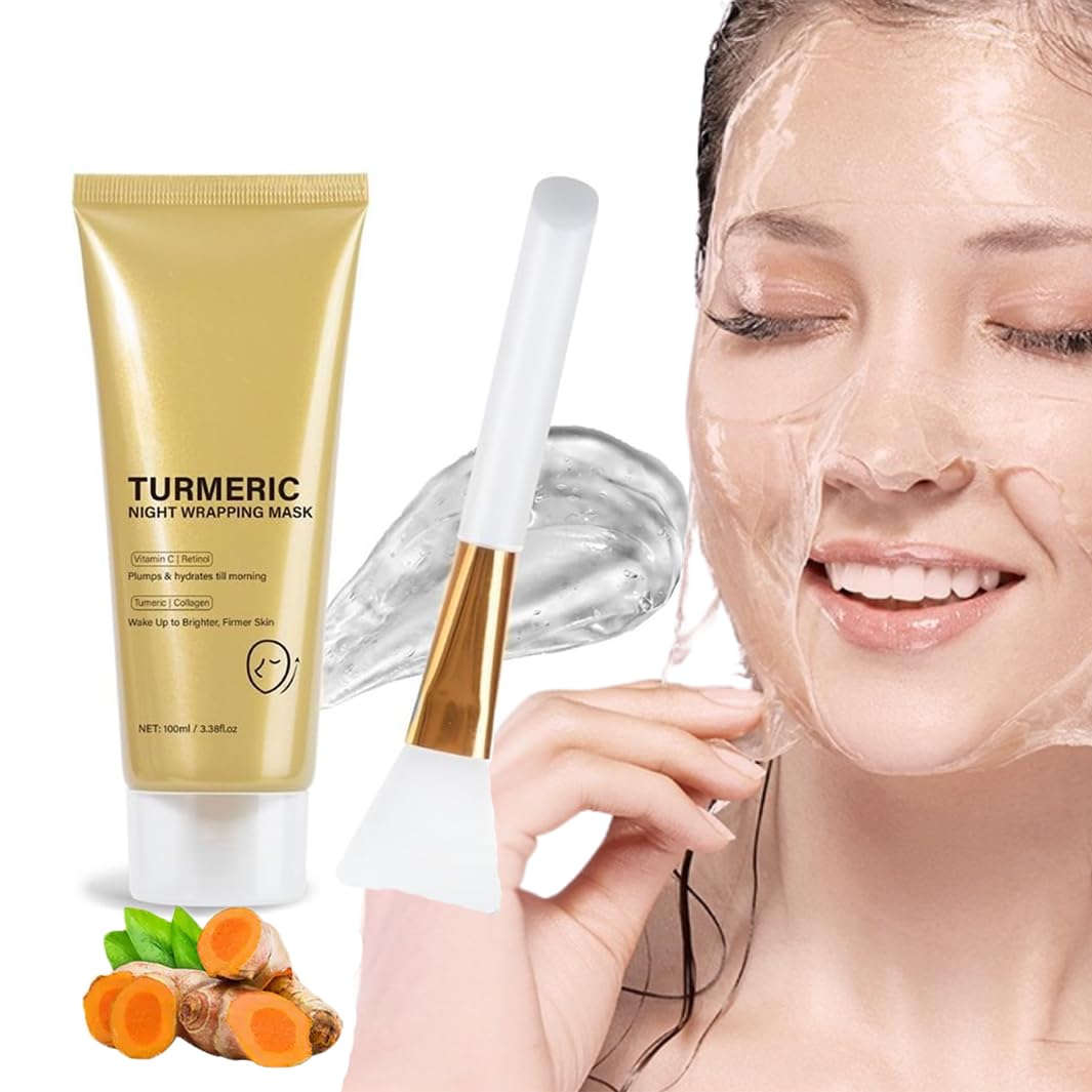 Mori Kamei C-ollagen Face M-ask,Collagen Night Wrapping Mask,Turmeric Face Mask,Turmeric Collagen Overnight Mask with Kojic Acid & Brush,Brightening Peel Off Mask for Glowing Skin, Fade Dark Spots
