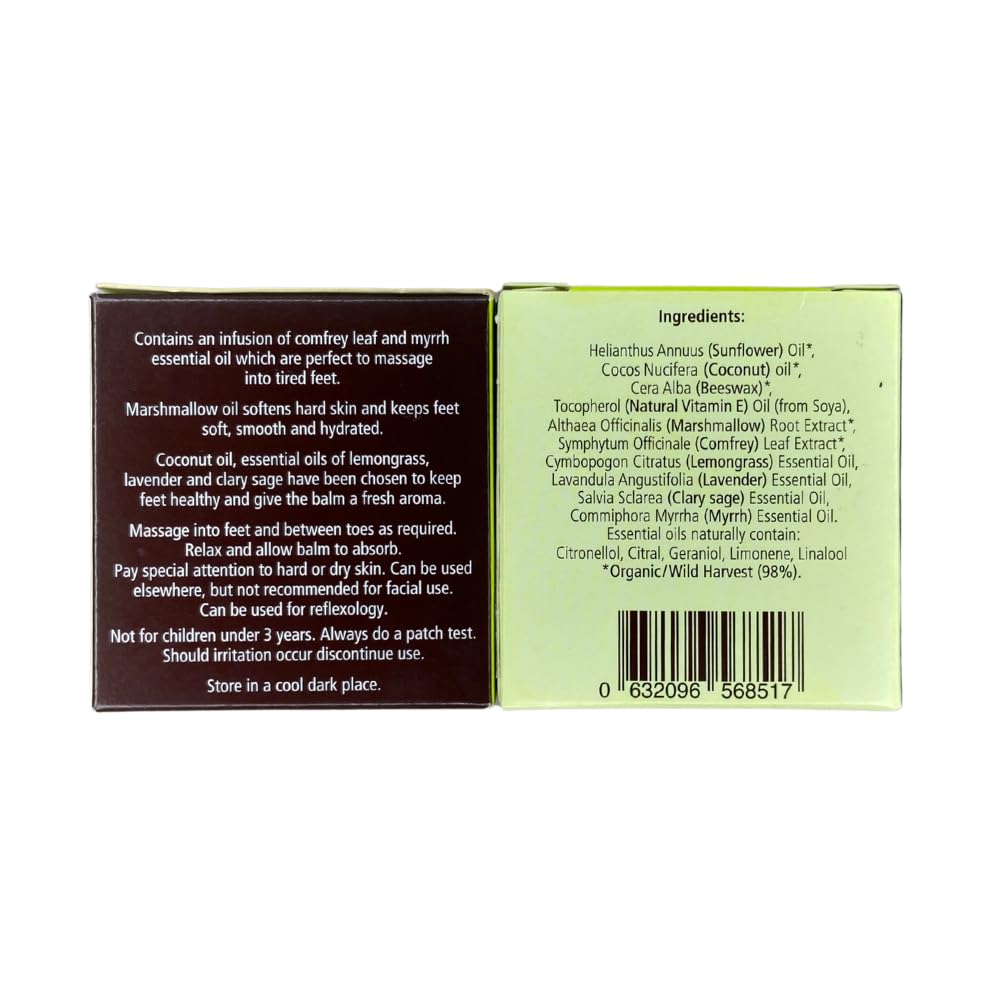 Lyonsleaf 100% Natural Foot Balm - With comfrey for tired feet, marshmallow root for hard or dry skin on feet and anti fungal coconut, lemongrass and lavender