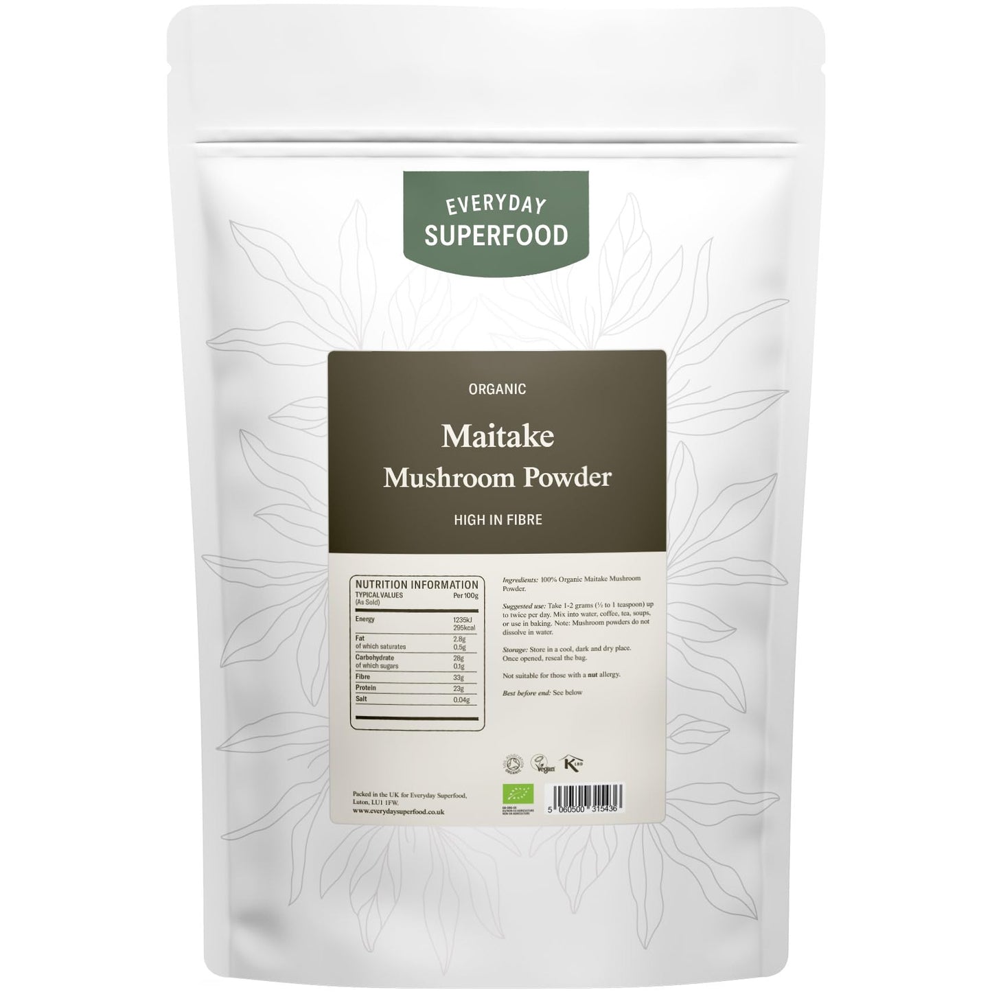 Everyday Superfood Organic Maitake Mushroom Powder 190g, Ideal for Coffee and Tea and Mushroom Blends