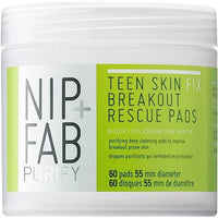 Nip+Fab Nip + Fab Teen Skin Fix Zero Breakout Rescue Face Pads with Salicylic Acid, Witch Hazel and Antioxidant Wasabi Extract, BHA Facial Pad for Cleansing Pores Prevent Breakouts Blemishes, 60 Count