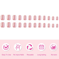 BoloShine 24 Pcs Short Square Rose Pink Glossy Full Cover Acrylic False Nails, 12 Sizes, French, Gradient, Glitter, Kit Includes 24 Nails, 24 Glue Stickers, Nail File, Manicure Stick