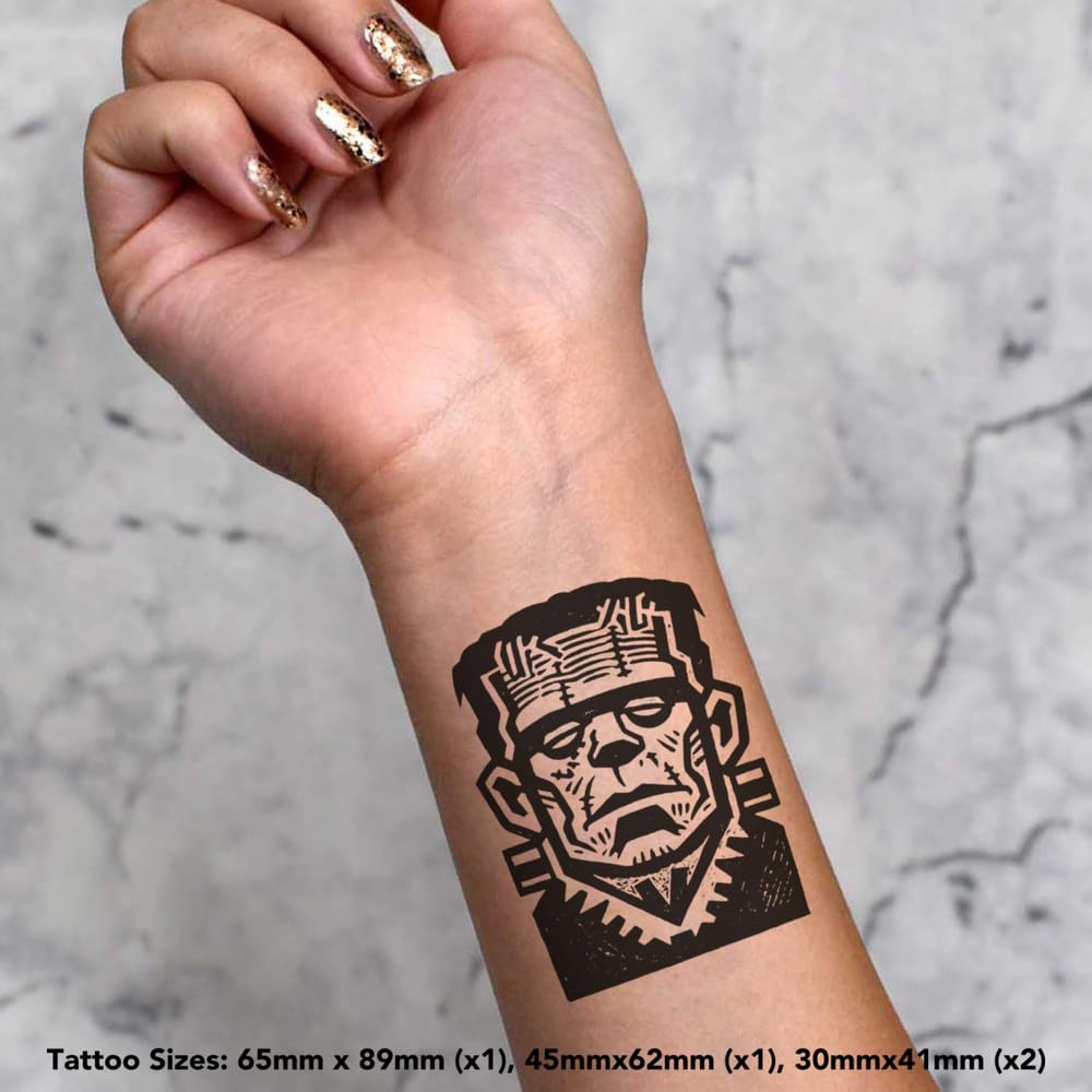 Azeeda 4 x 'Frankenstein's Monster' Temporary Tattoos - Water Resistant, Skin-Safe, Non-Toxic Transfers, Mixed Sizes (TO00085500)
