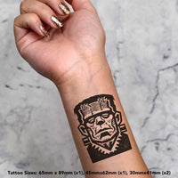 Azeeda 4 x 'Frankenstein's Monster' Temporary Tattoos - Water Resistant, Skin-Safe, Non-Toxic Transfers, Mixed Sizes (TO00085500)