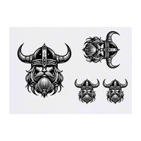 Azeeda 4 x 'Viking Head' Temporary Tattoos - Water Resistant, Skin-Safe, Non-Toxic Transfers, Mixed Sizes (TO00085486)